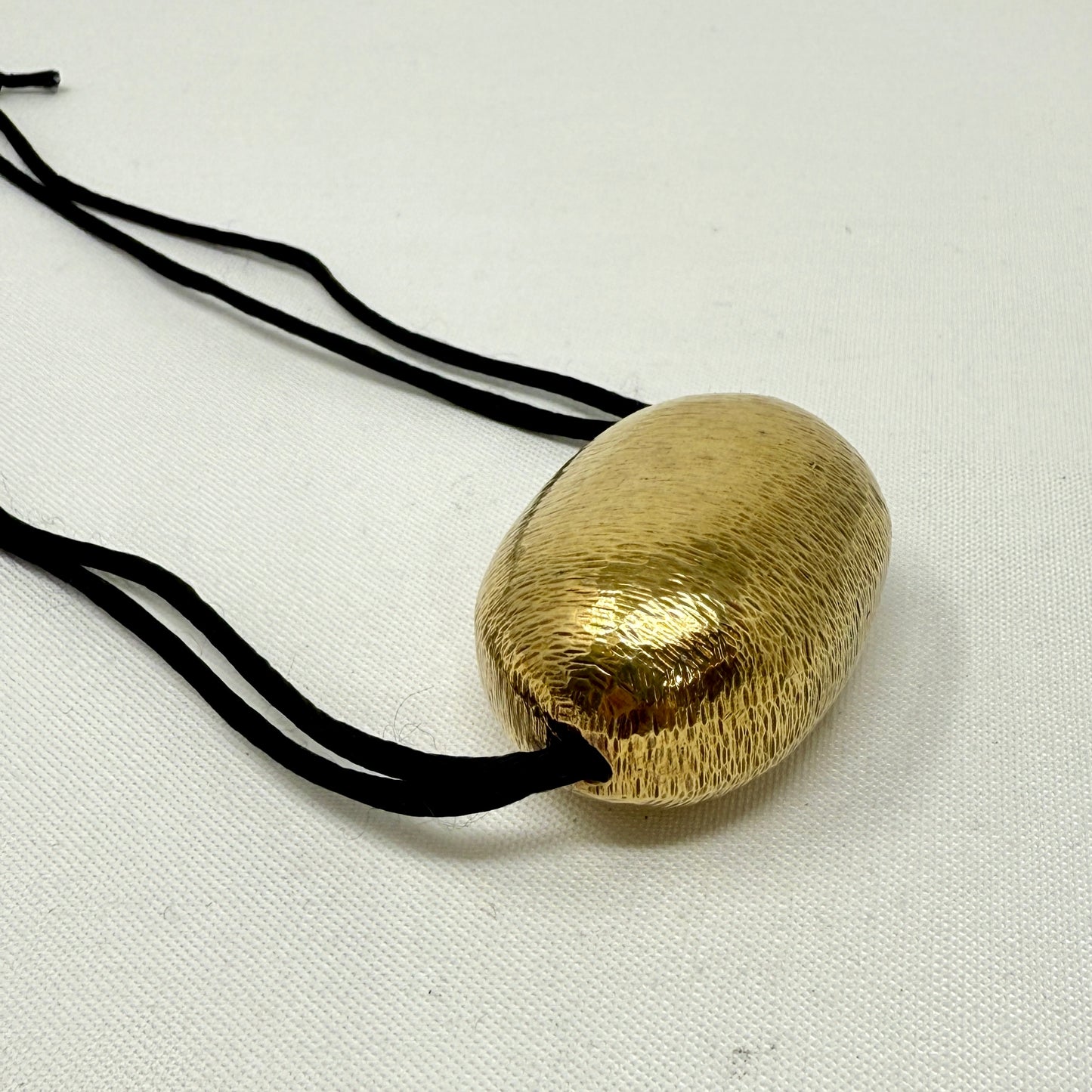 Estate John Iversen Pebble Pendant Sterling Silver Vermeil 24KT Gold on Black Silk Cord
