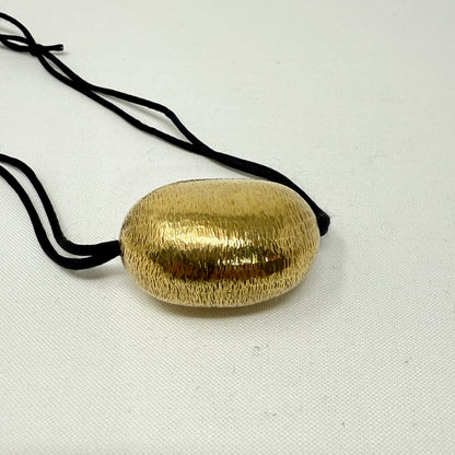 Estate John Iversen Pebble Pendant Sterling Silver Vermeil 24KT Gold on Black Silk Cord