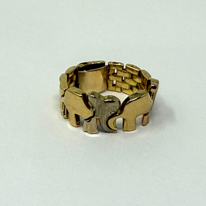 Estate African 18K Yellow Gold Elephant Chain Ring