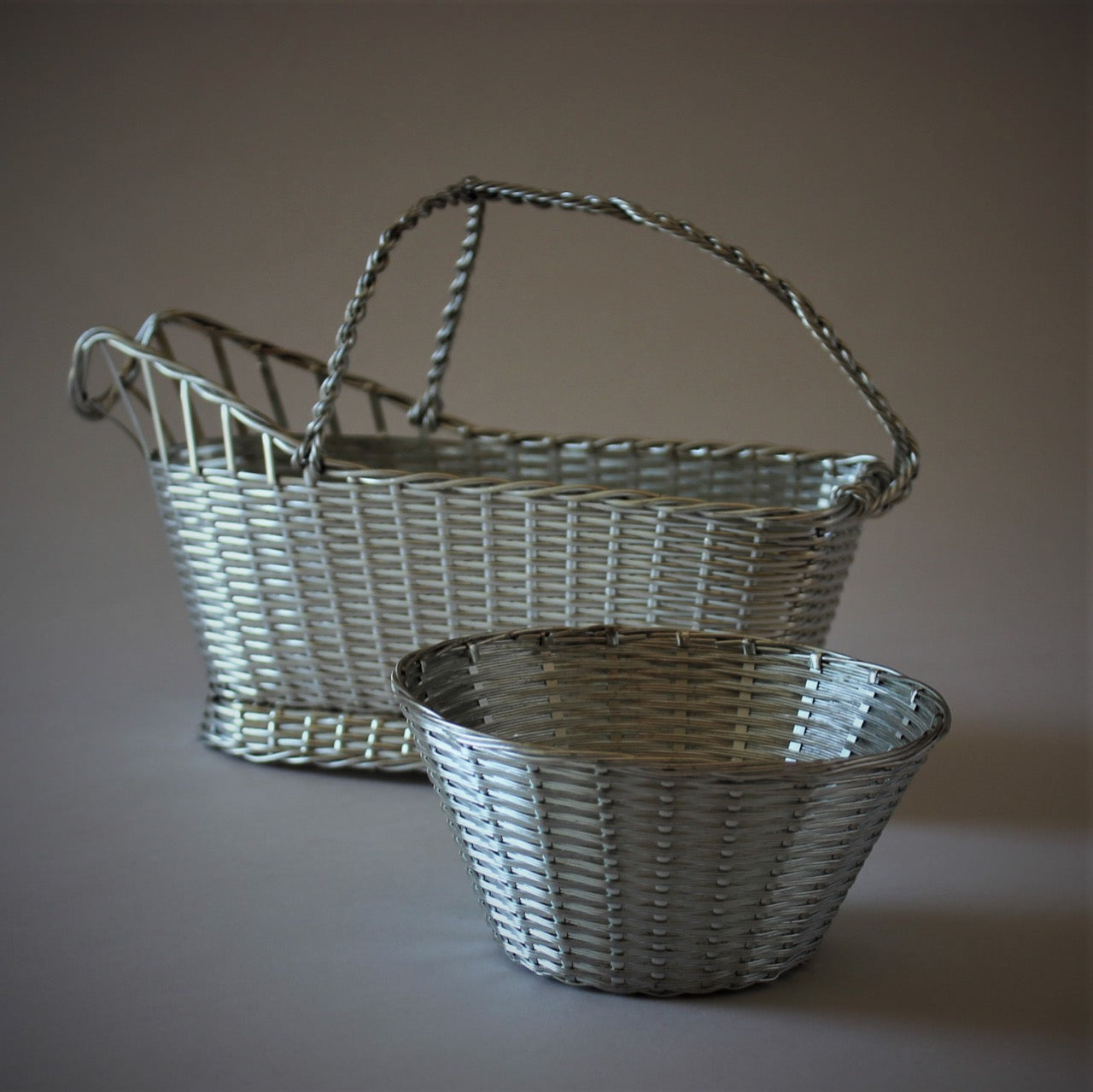 Estate Christofle France Silver Plated "Perles" Woven Bon-Bon Basket