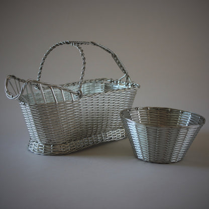 Estate Christofle France Silver Plated "Perles" Woven Bon-Bon Basket