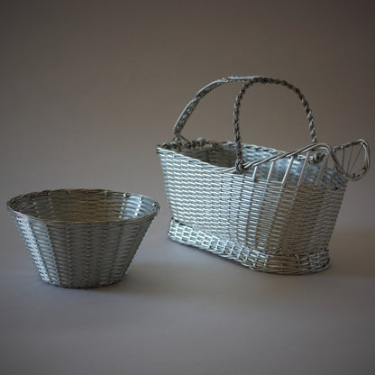 Estate Christofle France Silver Plated "Perles" Woven Bon-Bon Basket