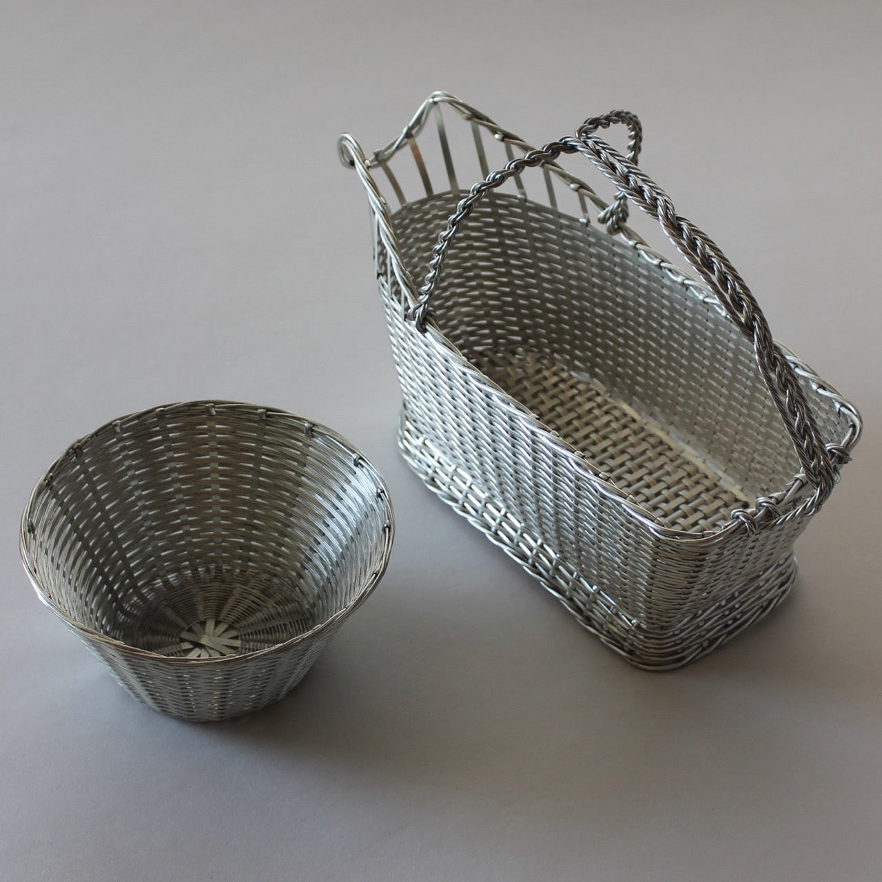 Estate Christofle France Silver Plated "Perles" Woven Bon-Bon Basket