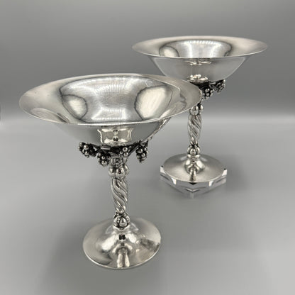 Estate Vintage Georg Jensen Sterling Silver Grape Tazza No 263B Pair