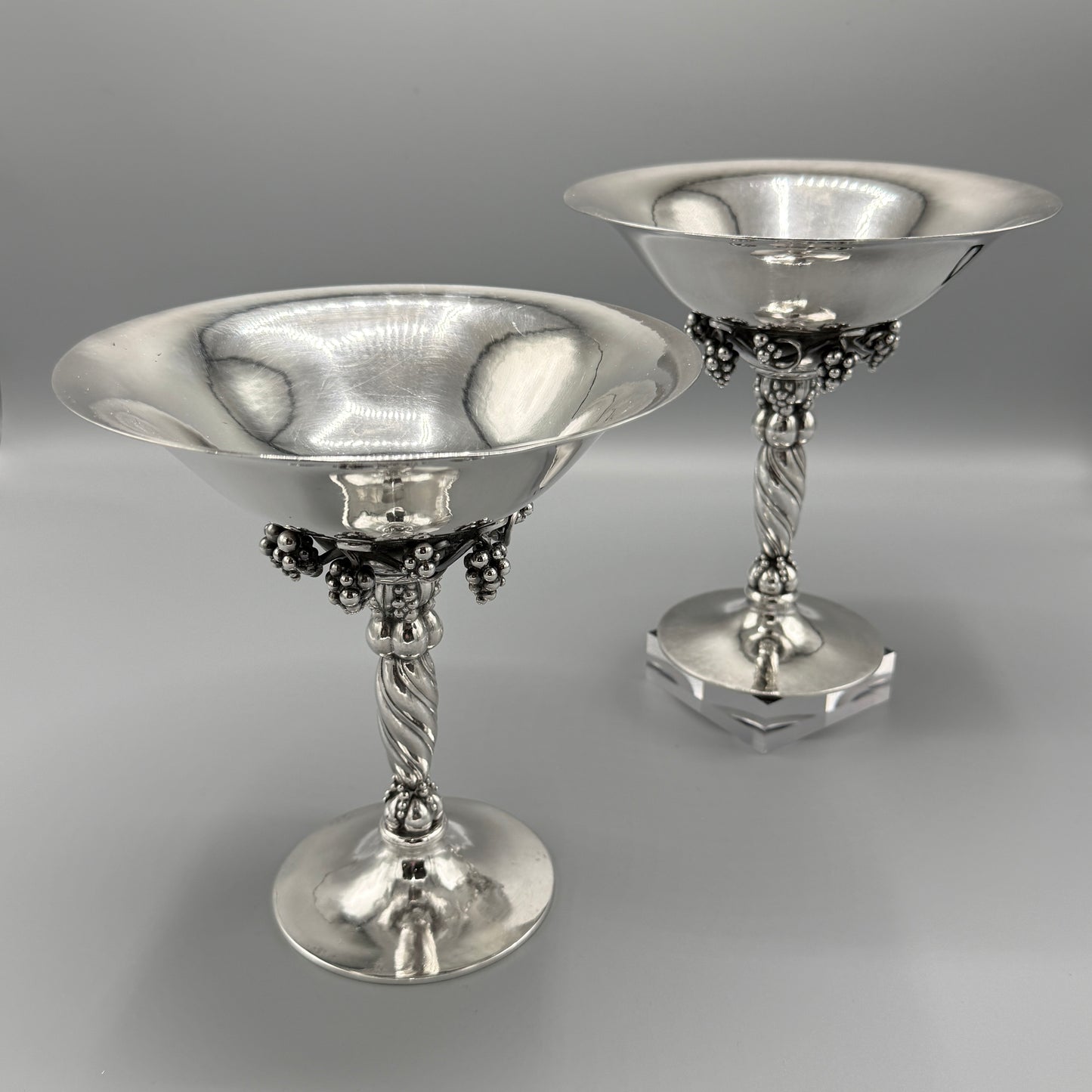 Estate Vintage Georg Jensen Sterling Silver Grape Tazza No 263B Pair