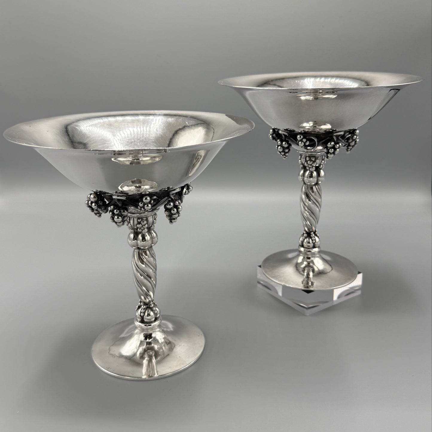 Estate Vintage Georg Jensen Sterling Silver Grape Tazza No 263B Pair
