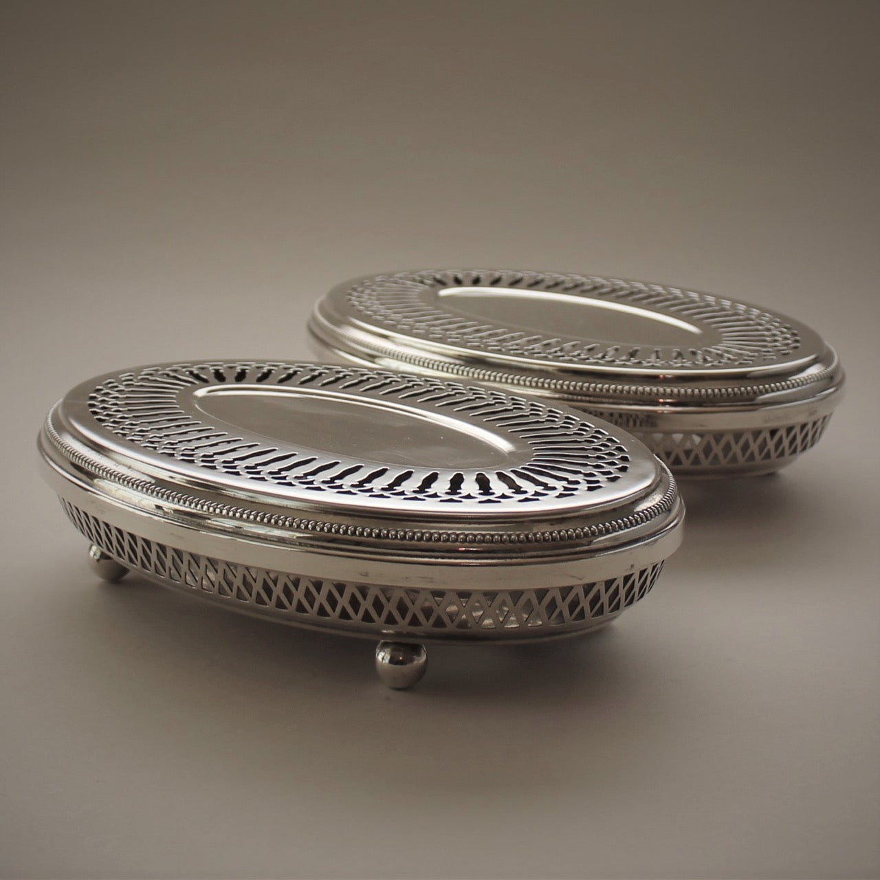 Estate Christofle France Silver Plated "Perles" Pair of Hot Plates