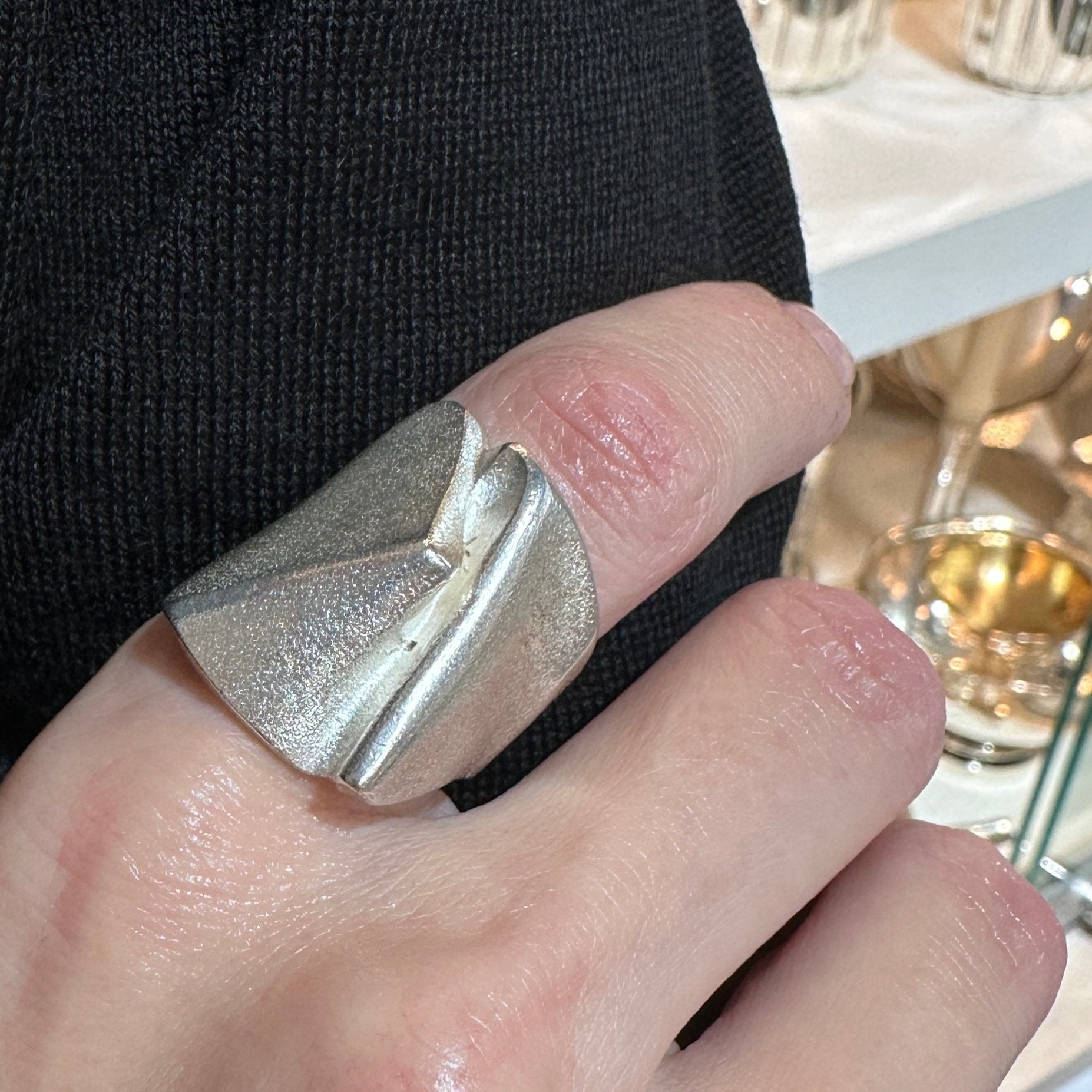Estate Sterling Silver Lapponia Large Abstract Ring by Björn