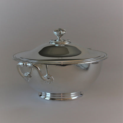 Estate Christofle France Silver Plated "Perles" Soup Dish with Cover