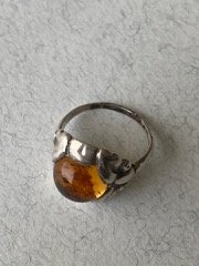 Estate Georg Jensen Early Sterling Silver Ring with Amber Design No 11A