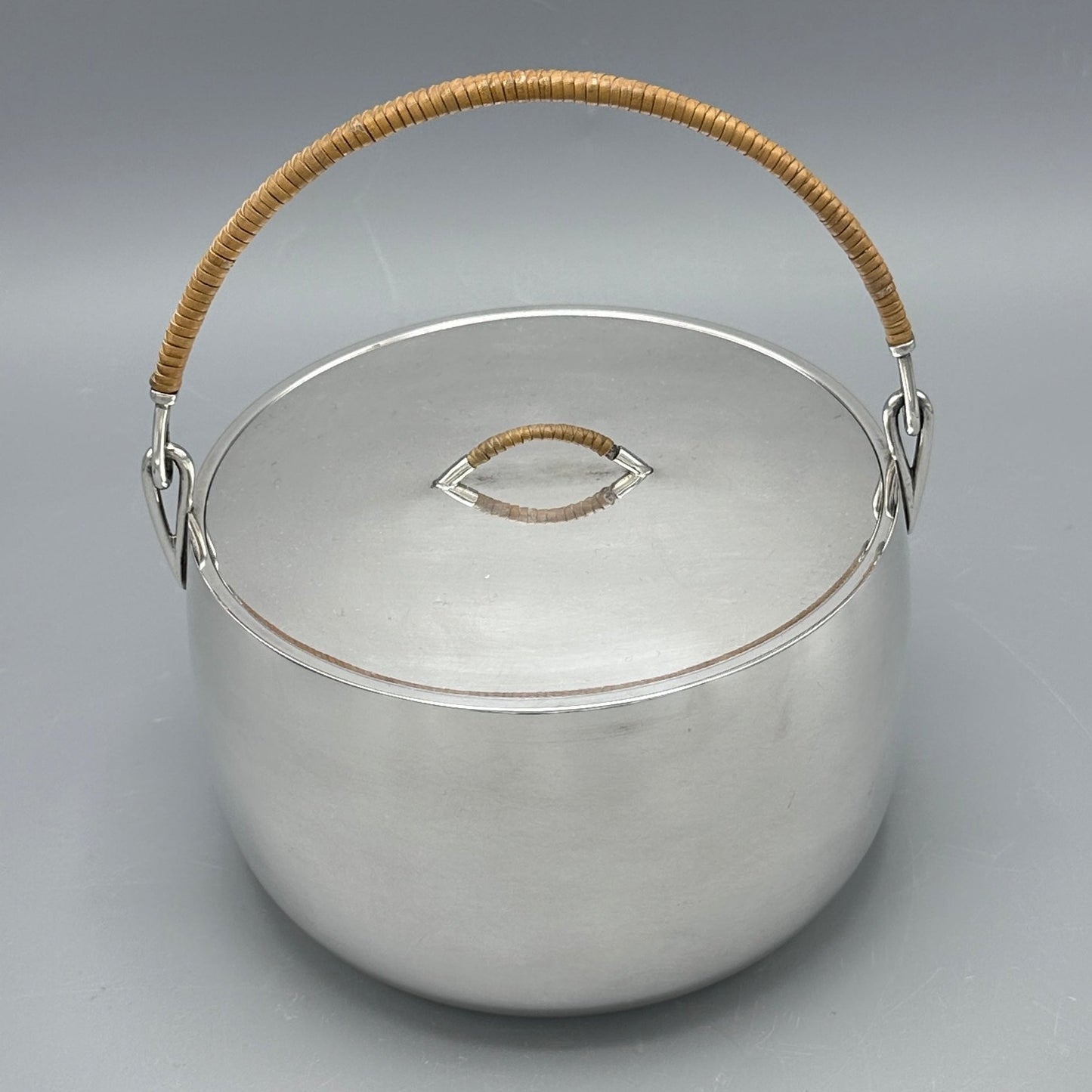 Estate Sterling Silver Georg Jensen Bucket with Raffia Handles by Magnus Stephensen No 991