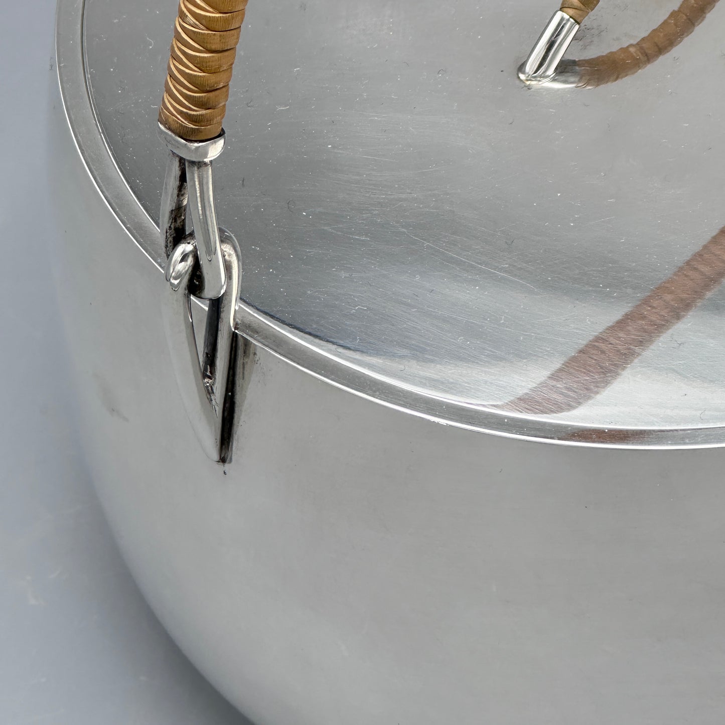 Estate Sterling Silver Georg Jensen Bucket with Raffia Handles by Magnus Stephensen No 991