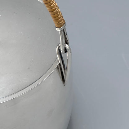 Estate Sterling Silver Georg Jensen Bucket with Raffia Handles by Magnus Stephensen No 991