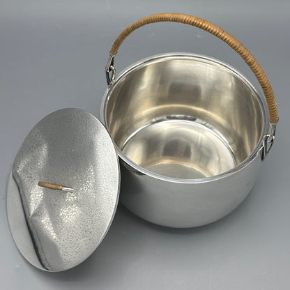 Estate Sterling Silver Georg Jensen Bucket with Raffia Handles by Magnus Stephensen No 991