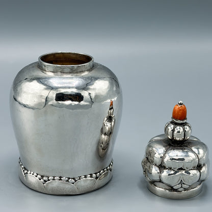 Estate Georg Jensen 830 Silver Art Nouveau Tea Caddy with Amber Finial no.137