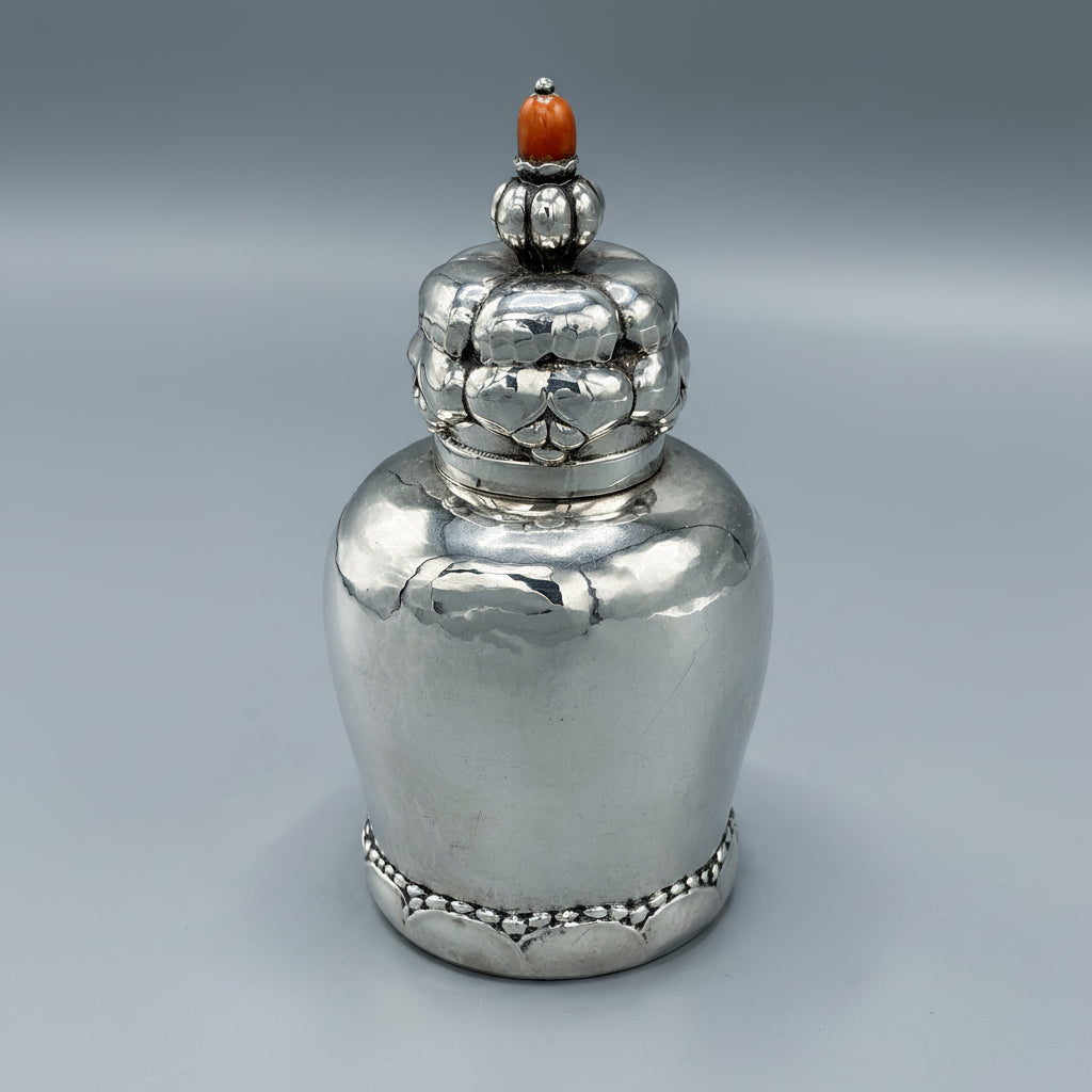 Estate Georg Jensen 830 Silver Art Nouveau Tea Caddy with Amber Finial no.137