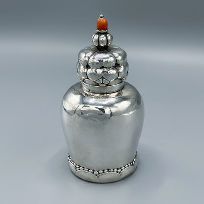 Estate Georg Jensen 830 Silver Art Nouveau Tea Caddy with Amber Finial no.137