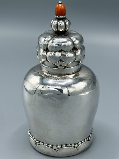 Estate Georg Jensen 830 Silver Art Nouveau Tea Caddy with Amber Finial no.137
