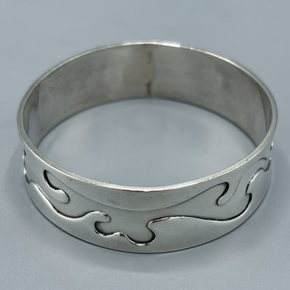 Estate South Western Hopi Silver Overlay Abstract Wave Pattern Bangle