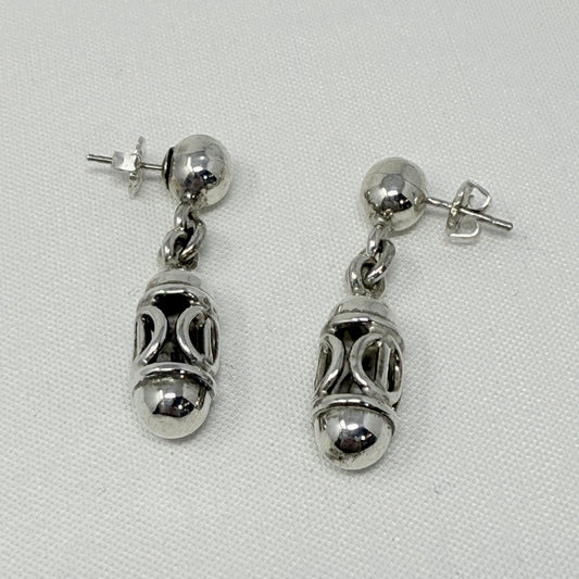 Hollow Link Sterling Silver Drop Post Back Earrings