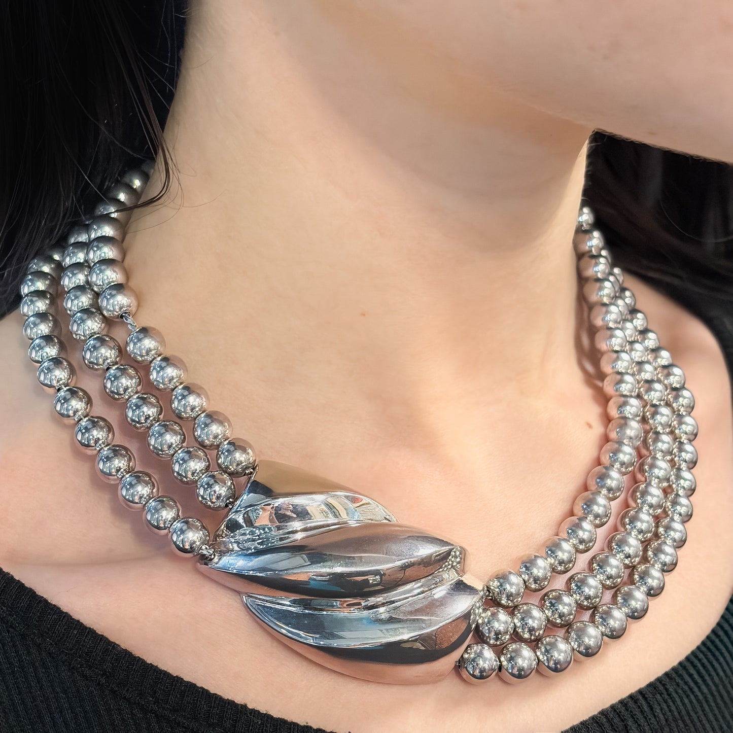 Estate Sterling Silver 3 Strand Necklace by Von Musulin