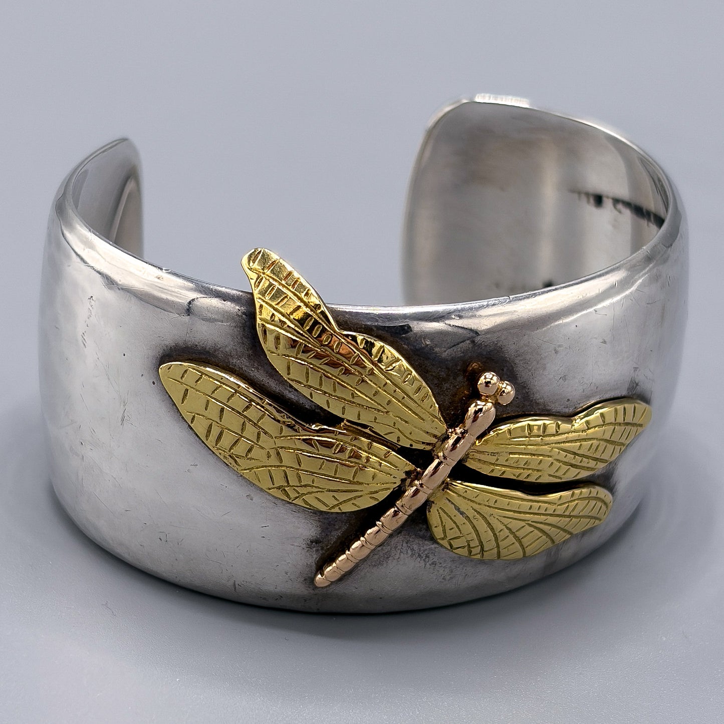 Estate Tiffany & Co Sterling Silver and 18K Gold Dragonfly Cuff