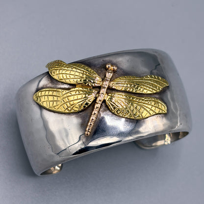 Estate Tiffany & Co Sterling Silver and 18K Gold Dragonfly Cuff