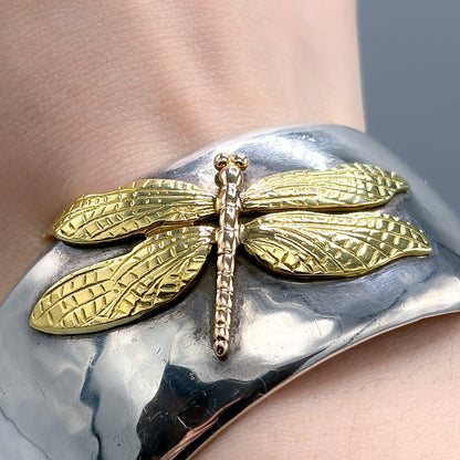 Estate Tiffany & Co Sterling Silver and 18K Gold Dragonfly Cuff