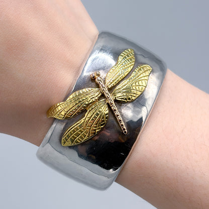 Estate Tiffany & Co Sterling Silver and 18K Gold Dragonfly Cuff