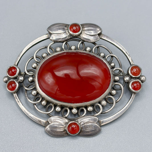 Georg Jensen Sterling Silver Brooch with Carnelian No. 91