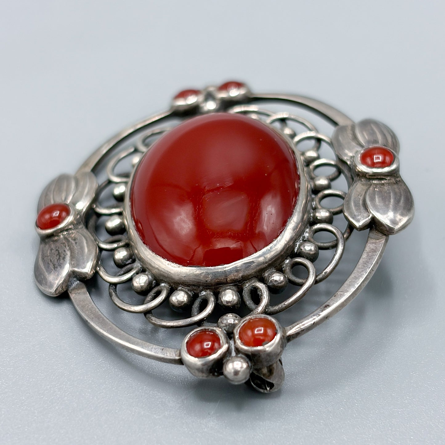 Georg Jensen Sterling Silver Brooch with Carnelian No. 91