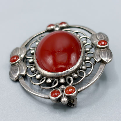 Georg Jensen Sterling Silver Brooch with Carnelian No. 91