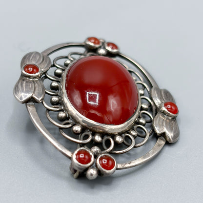 Georg Jensen Sterling Silver Brooch with Carnelian No. 91