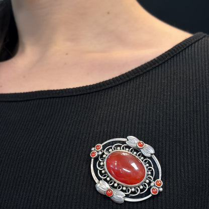 Georg Jensen Sterling Silver Brooch with Carnelian No. 91