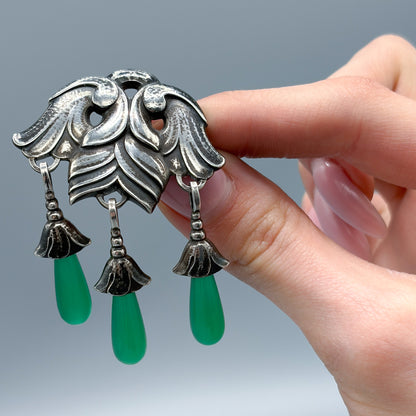 Estate Georg Jensen Art Nouveau Brooch with Green Onyx Drops no. 132