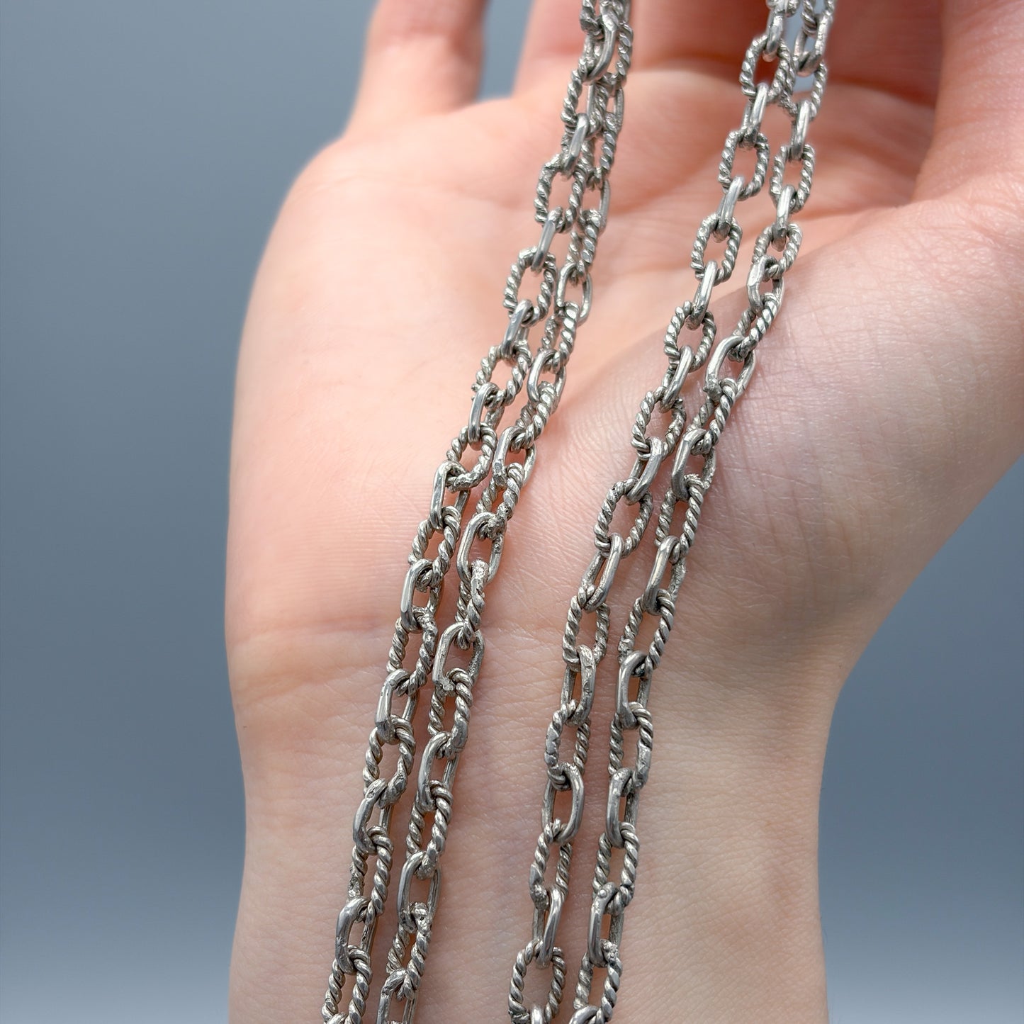 Antique Sterling Silver Rustic Heavy Link Chain Necklace