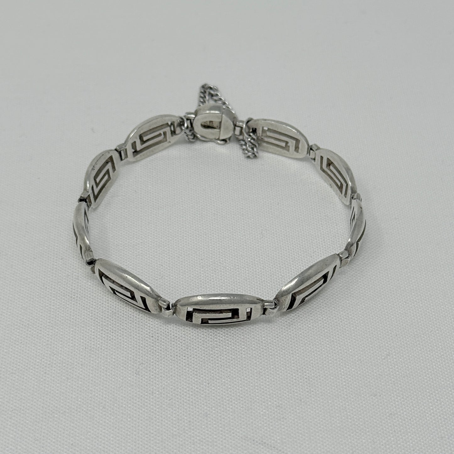 Estate Sterling Silver Greek Key Link Bracelet