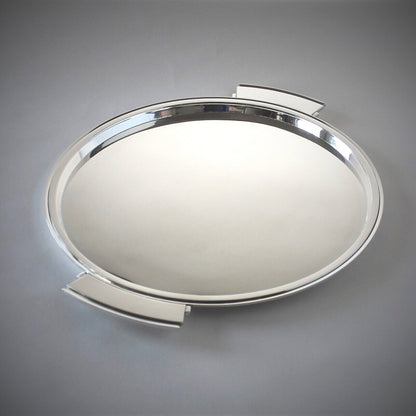 Georg Jensen Sterling Silver Pyramid Large Round Handled Serving Tray, No.600G by Harald Nielsen