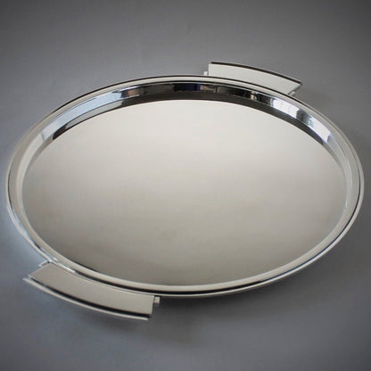 Georg Jensen Sterling Silver Pyramid Large Round Handled Serving Tray, No.600G by Harald Nielsen