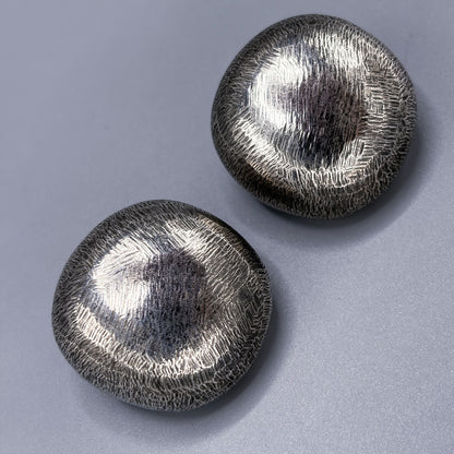 Estate Sterling Silver Brushed Pebble Clip-On Earrings by John Iversen