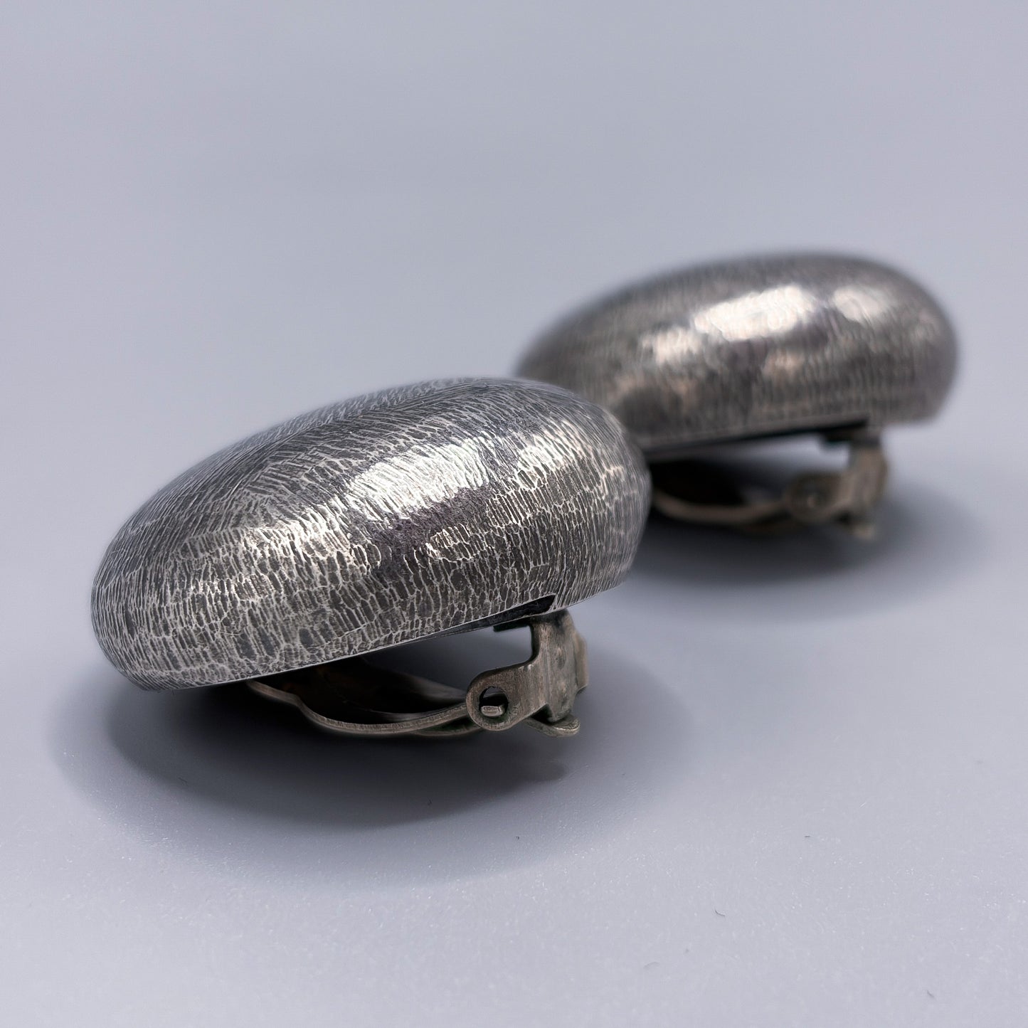 Estate Sterling Silver Brushed Pebble Clip-On Earrings by John Iversen