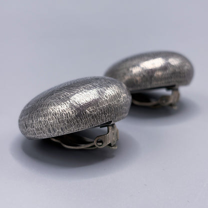 Estate Sterling Silver Brushed Pebble Clip-On Earrings by John Iversen