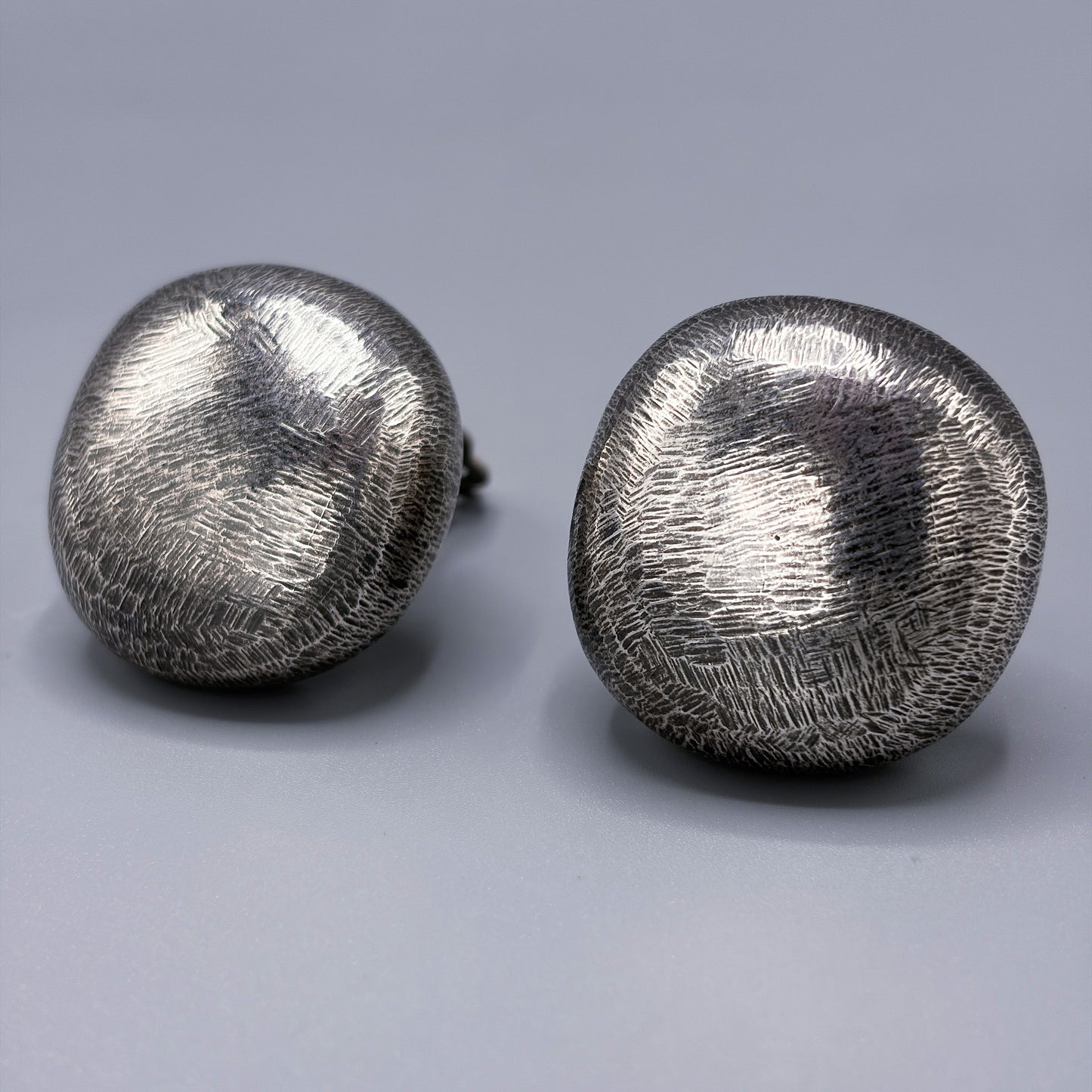 Estate Sterling Silver Brushed Pebble Clip-On Earrings by John Iversen
