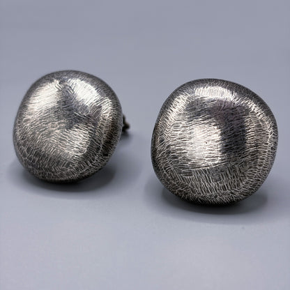 Estate Sterling Silver Brushed Pebble Clip-On Earrings by John Iversen