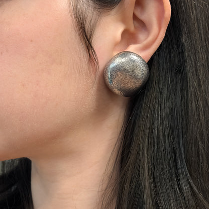 Estate Sterling Silver Brushed Pebble Clip-On Earrings by John Iversen
