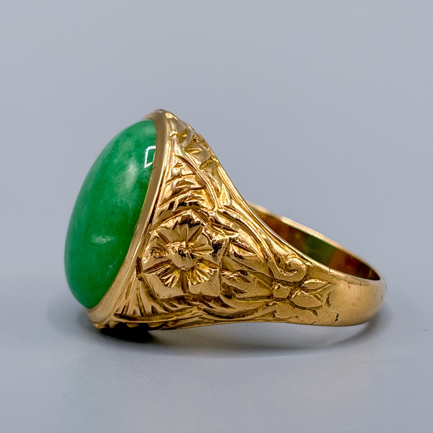 Green Jadite Ring in 14k Yellow Gold