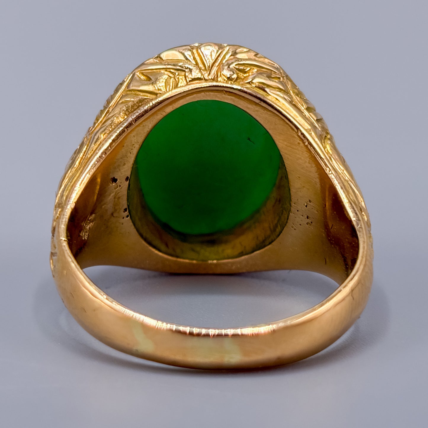 Green Jadite Ring in 14k Yellow Gold