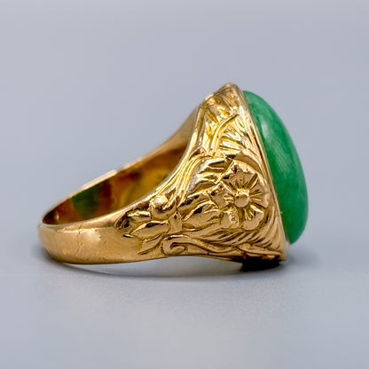 Green Jadite Ring in 14k Yellow Gold