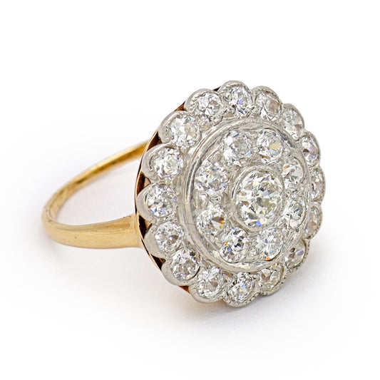 Estate Edwardian Platinum Over 18KT Yellow Gold and Diamond Ring