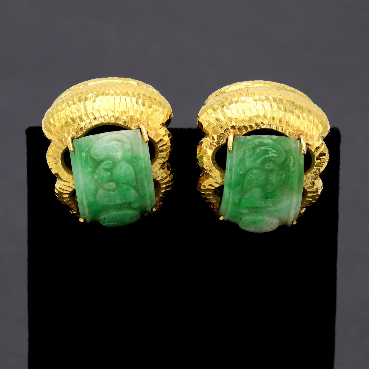 Estate David Webb 18k Gold and Jade Clip-on Earrings